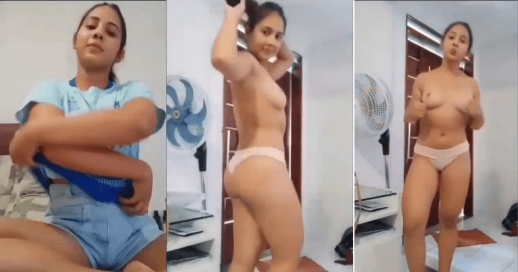 Hot Blue Dress girlfriend put of her dress on camera