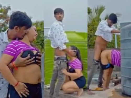 Bengali bhabhi giving hot blowjob to lover outdoor in taras