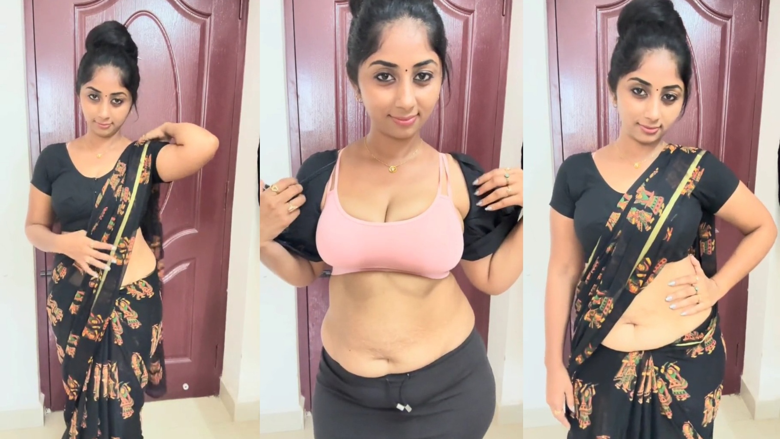 Tamil youtuber in black Saree