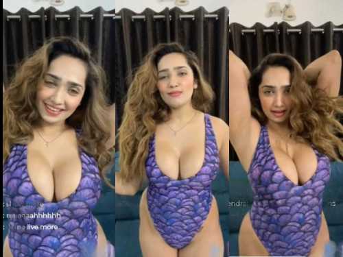 Aditi Mistry Sexy Purple Swimsuit Boobs and Ass Hot Sex Live Show