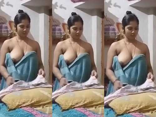 Newly Married Wife Sexy Nude Boobs Show Video After Bath Recording By Hubby