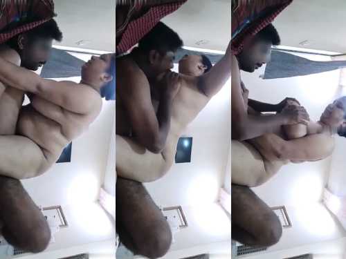 Chubby milf riding hard With boob suck by husband