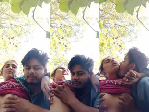 Desi lover outdoor boob press and kissing