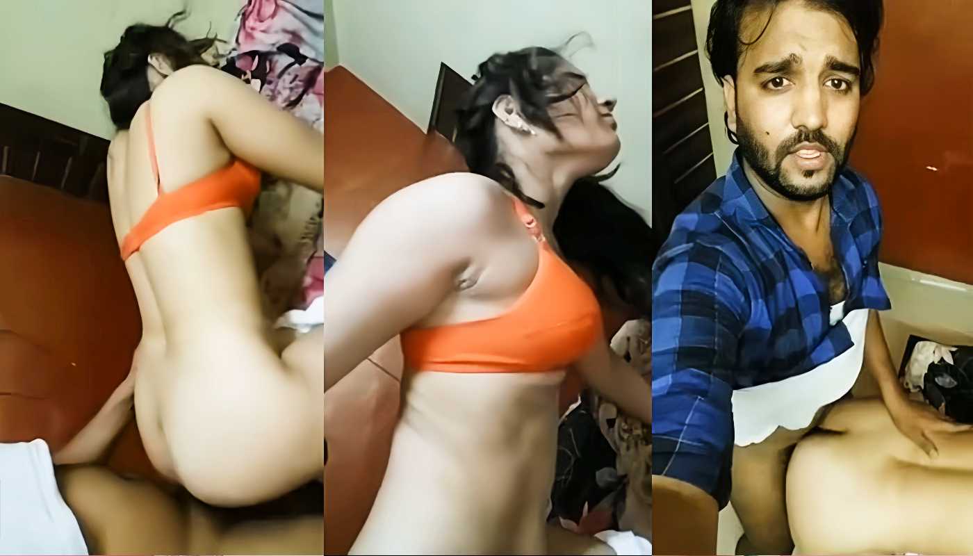 Sexy Cute Girlfriend in Orange Bra Doggy Style Hotel Room Sex