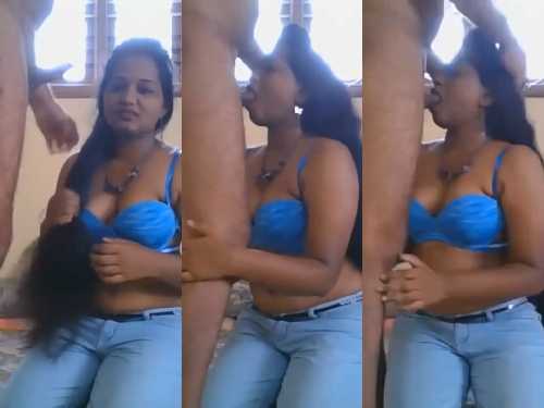 Fsiblog Sexy Wife Sucking Husbands Friend Dick in Blue bra