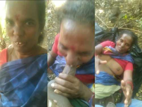 Tamil Labour aunty outdoor blowjob & pussy showing