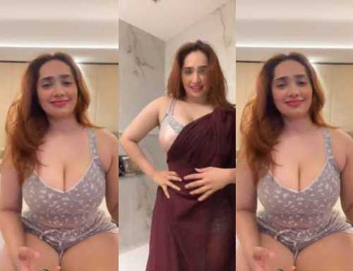 Aditi Mistry Trying Brown Saree in Bathroom Hot Latest Live