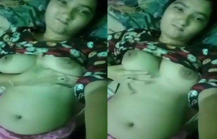 Beautiful girl playing with boobies