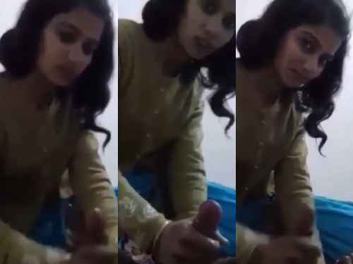 mallu college girl giving handjob to lover in blue kurti