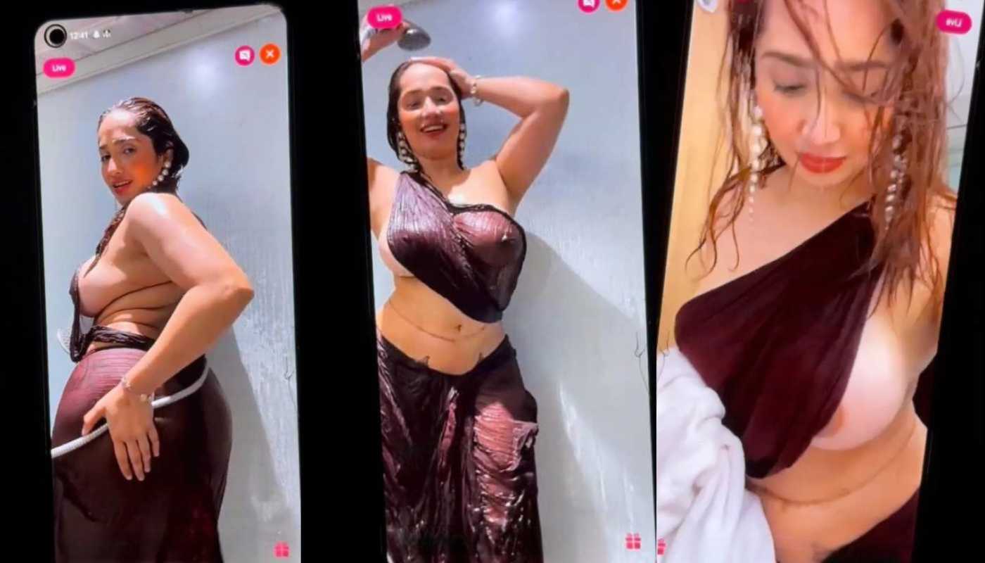 Aditi Mistry Nude Red Saree in Shower Full Live