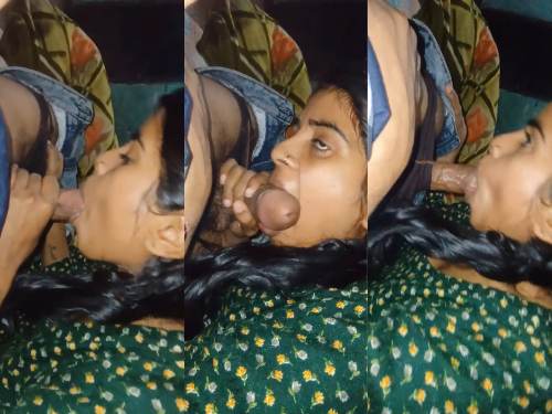 Kannada green dress girl giving blowjob to lover