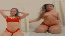 Extremely Cute Girl In Orange Bra Viral Boob Show MMS